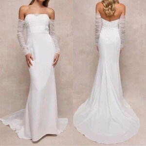 NWOT Lulus Eternal Bliss White‎ Tulle Off-the-Shoulder Bustier Maxi Dress
